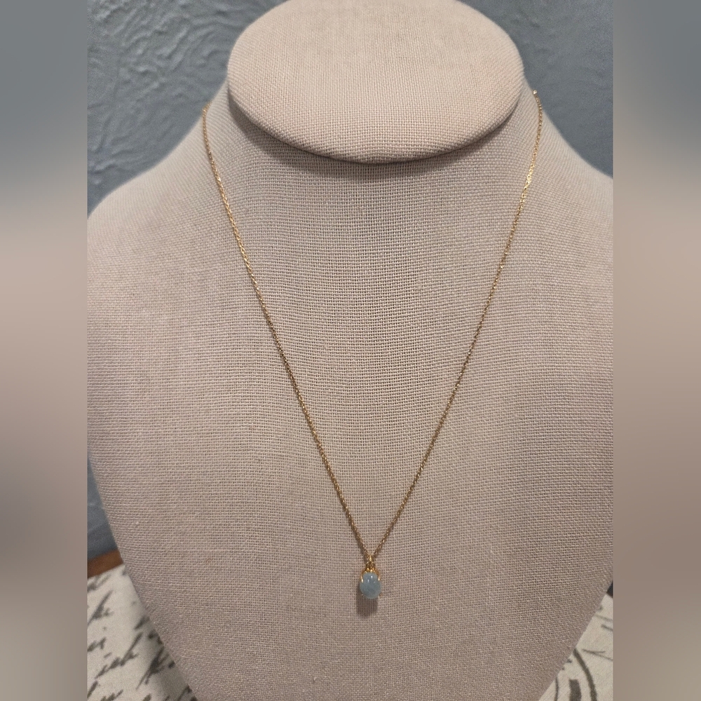 Elegant 14k Gold Necklace with Blue Milky Aquamarine